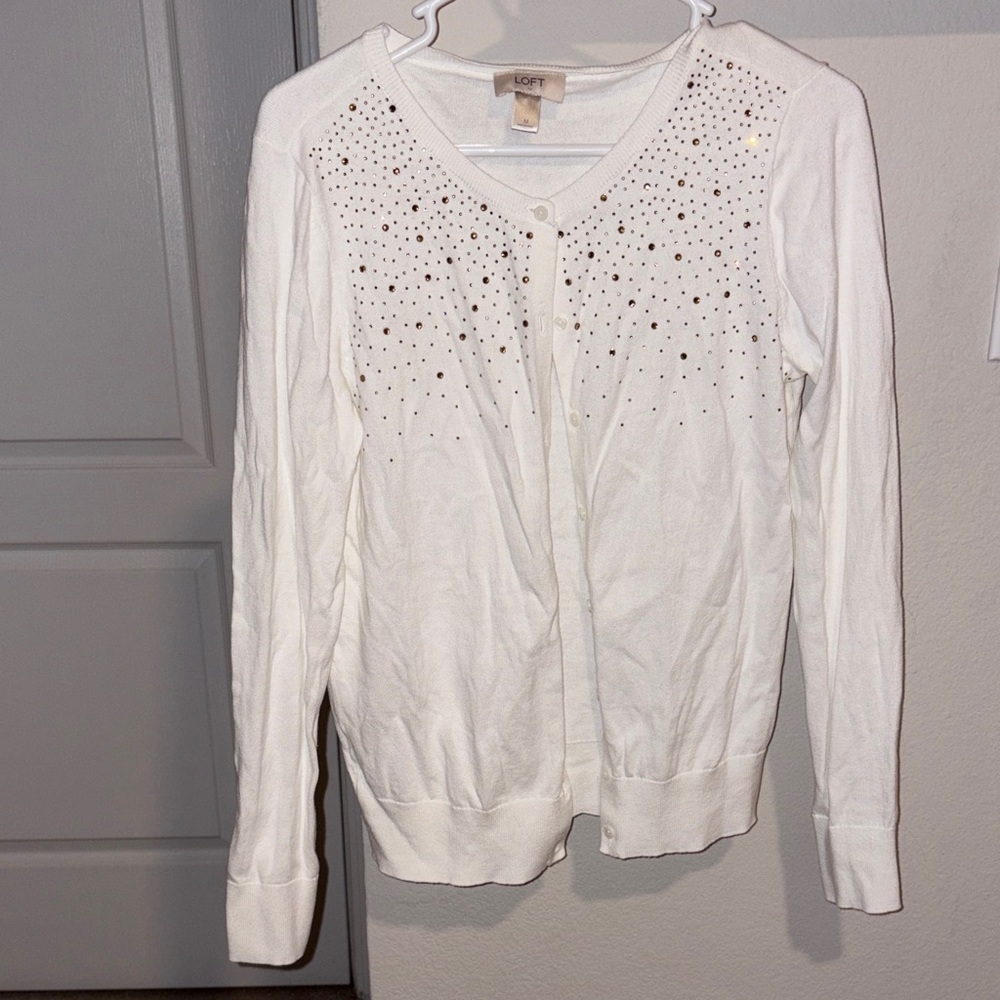 LOFT White Cardigan with Studded Accents